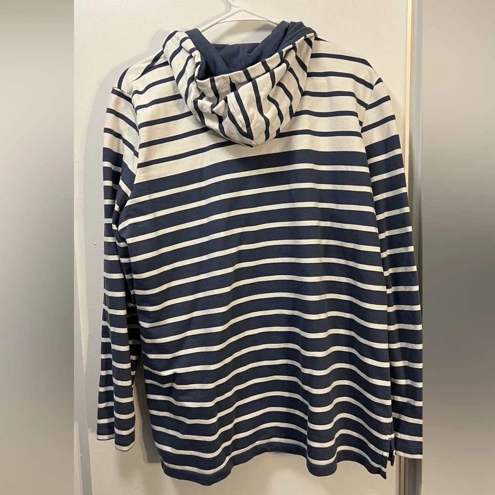 L.L. Bean Navy and Cream Hooded Striped Sweatshirt - Picture 5 of 6